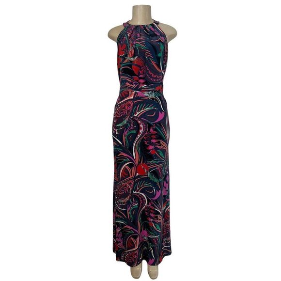 EMILIO PUCCI Black Smeraldo Floral Print Jewel Neckline Maxi Evening Gow… - Picture 5 of 14